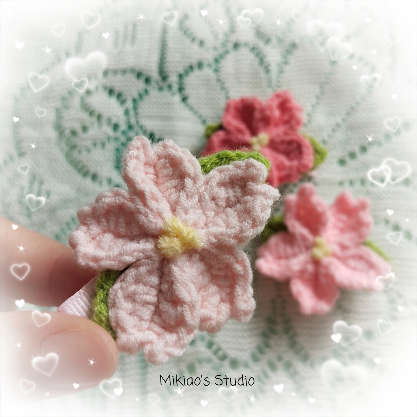[Crochet] Cherry Blossom Hairclip