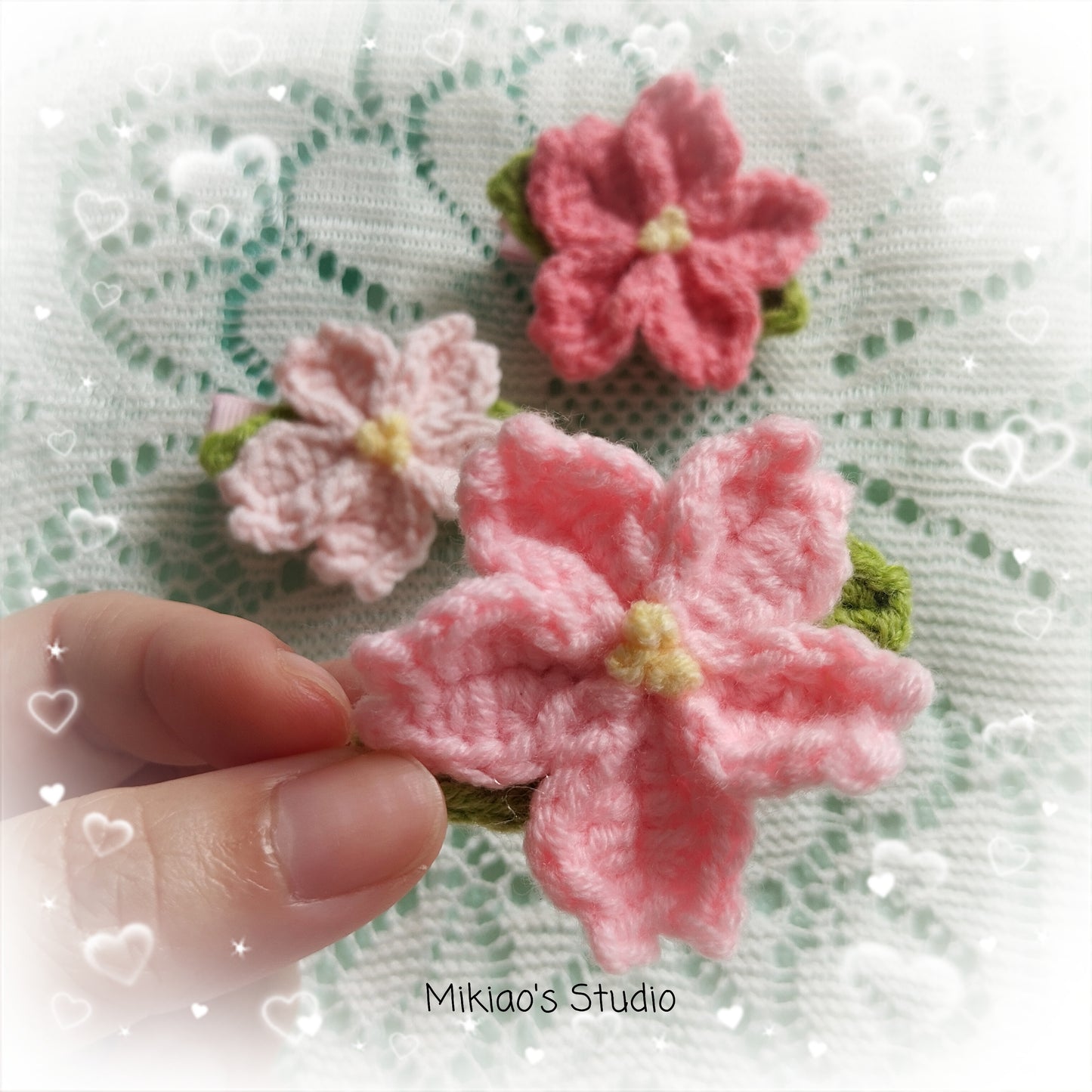 [Crochet] Cherry Blossom Hairclip