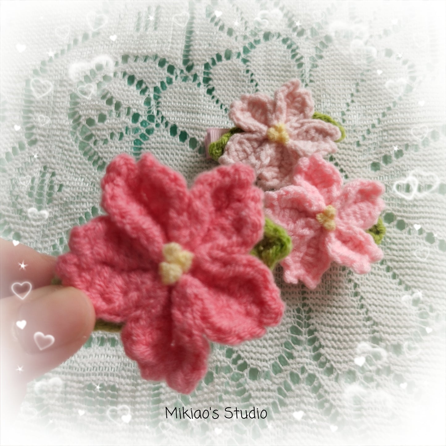 [Crochet] Cherry Blossom Hairclip