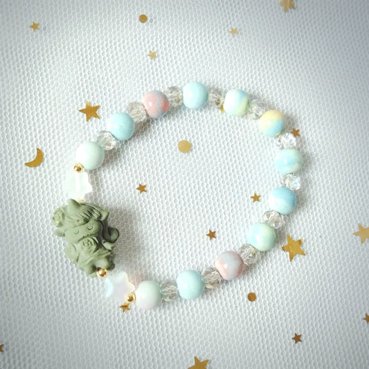 [Bracelet] Green Tea Alashan Unicorn with Rainbow Agate