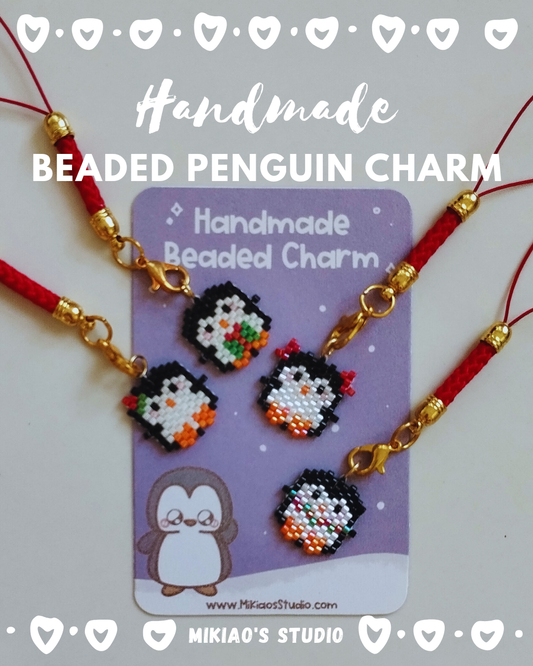 [Strap] Beaded Penguins and Smiley Phone Charms