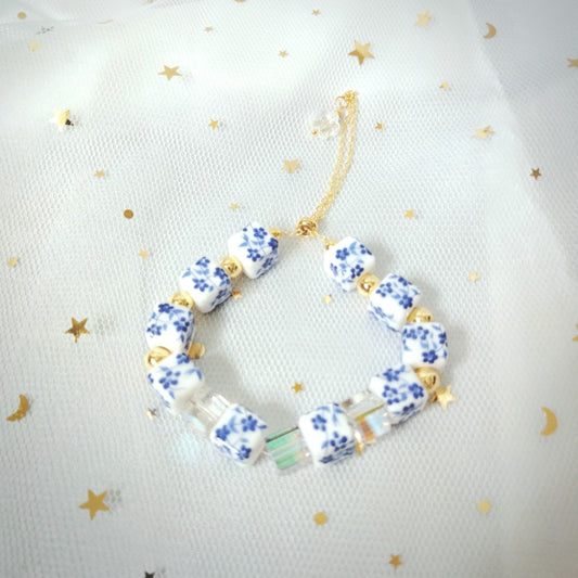 [Bracelet] Blue Floral Ceramic Bracelet